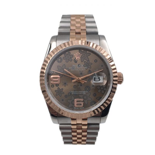 Datejust Chocolate Floral Diamond Dial Rose Gold Bracelet Replica Watches