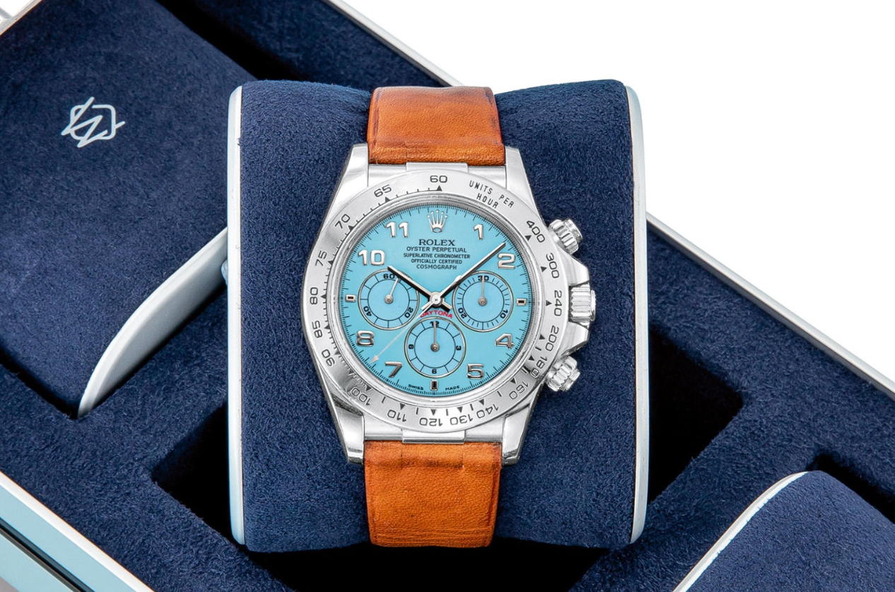 Auction Watch: 1:1 UK Replica Rolex “Zenith” Daytona Watches In Platinum And Turquoise Sells For US$3.14M