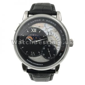 Novel Male Black Dials Replica A.Lange  Sohne Lange 1 Moon Phase Watches Sales With Steel Cases