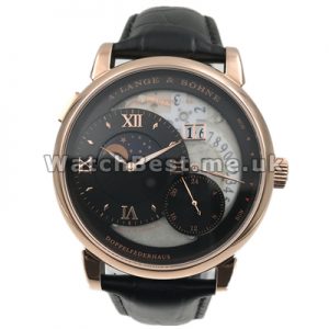Male Black Dials Replica A.Lange  Sohne Lange 1 Moon Phase Watches With Rose Gold Steel Cases