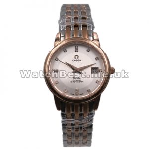 Brilliant Female Diamond Indexes 22MM Omega De Ville Fake Watches Online With White Dials