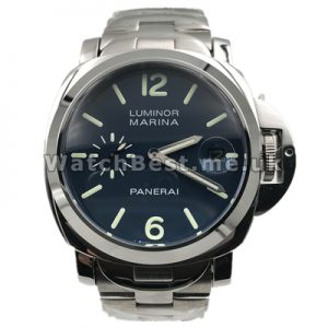 Swiss Steel Bracelets Male Replica Panerai Luminor Marina Watches With Blue Dials Online