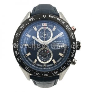 Trendy Blue Dials Tag Heuer Carrera Replica Watches For Men Sale With Blue Crocodile Straps