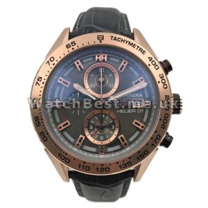 Attractive Rose Gold Steel Cases Fake Tag Heuer Carrera 46MM Quartz Movements Watches For Men