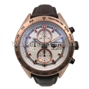 Elegant White Dials Tag Heuer Carrera Fake Male Watches With Rose Gold Steel Cases Sales