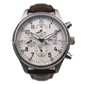 Delicate Black Arabic Numerals Male IWC Pilots Fake Watches Sales With Brown Crocodile Straps