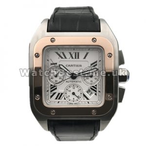 Useful Black Roman Numerals Fake Santos De Cartier Watches For Men With Black Crocodile Straps