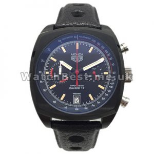 Elegant Black Straps Tag Heuer Monaco Fake Watches With Black Dials And Red Second Hand