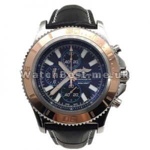 High Swiss Black Dials Breitling SuperOcean Heritage Fake Watches With Black Cowhide Straps