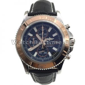 Black Leather Straps Breitling SuperOcean Heritage 44MM Copy Watches With Rose Gold Hands