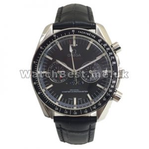 44MM Black Dials Copy Omega Speedmaster Moonwatch With Black Crocodile Straps UK
