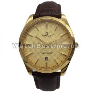 Gold Dials Omega De Ville Hour Vision Replica Watches With Yellow Gold And Steel Cases