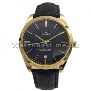 Black Dials 40MM Omega De Ville Hour Vision Fake Watches With Yellow Gold Hands And Indexes