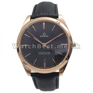 Black Dials Omega De Ville Hour Vision Fake Watches With Rose Gold And Steel Cases