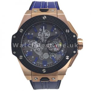 Complex Swiss Black Dials Hublot Replica Watches With Blue Arabic Numerals Hot Sale