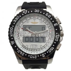 Professional 44MM Breitling B1 Fake Watches With White Dials And Black Bezels For Men
