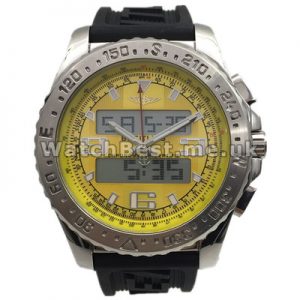 Beautiful Yellow Dials Breitling B1 Copy Watches UK With Black Rubber Straps