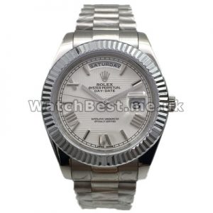 Fluted Steel Bezels Rolex Day-Date II Copy Watches UK With White Dials Sale