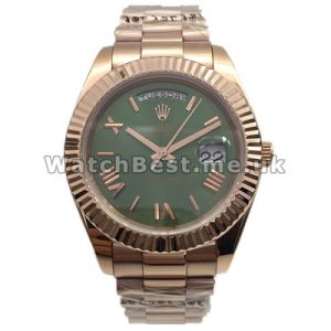 Valuable UK Rose Gold Steel Bezels Rolex Day-Date II Fake Watches With Green Dials