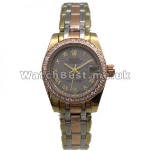 Shiny Yellow Gold Cases Rolex Pearlmaster Replica Watches With Diamonds For Women