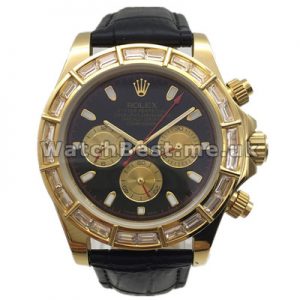 Dazzling Swiss Yellow Gold Cases Rolex Daytona Fake Watches Sale With Black Dials
