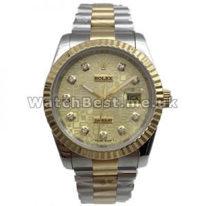36MM Golden Dials Swiss Rolex Datejust Copy Watches With Diamond Hour Markers