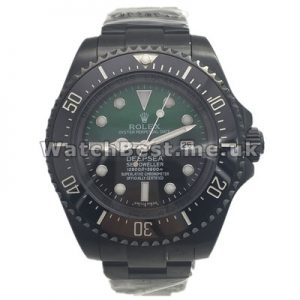 New Cool 44MM Black Steel Cases Rolex Deepsea Copy Watches With Green  Black Dials For Men