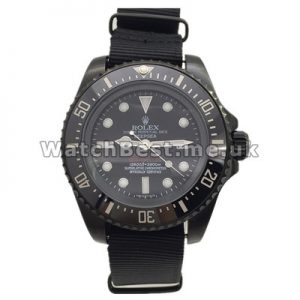 Steady Black Dials Male Rolex Deepsea Copy Watches UK With Black Nylon Straps