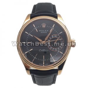 Valuable Swiss Black Dials Rolex Cellini Fake Watches With 39MM Rose Gold Cases UK