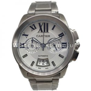 Sturdy Functional Calibre De Cartier Fake Watches For Men With Silver Dials And Black Roman Numerals