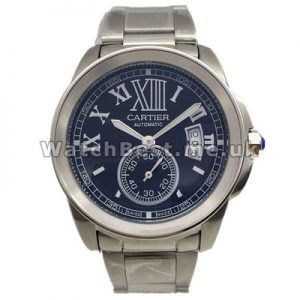 New Black Dials Swiss Calibre De Cartier Copy Watches With Roman Numerals And Silver Hands
