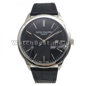 43MM Black Dials Patek Philippe Calatrava Quartz Fake Watches With Black Crocodile Straps