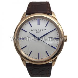 Blue Hands Swiss Patek Philippe Calatrava Copy Watches With White Dials UK Sale