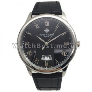 New Male Black Dials Patek Philippe Calatrava Copy Watches With Silver Roman Numerals UK