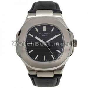 Black Leather Straps Swiss Patek Philippe Nautilus Copy Watches With 40MM Quartz Movements