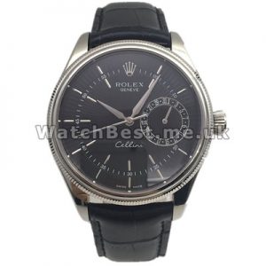 Elegant Male 39MM Rolex Cellini Replica Watches With Black Dials And Black Straps
