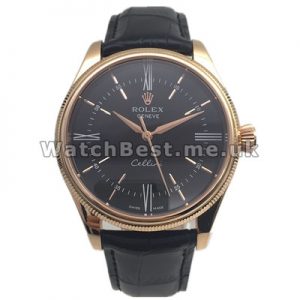 Popular Male Automatic Rolex Cellini Copy Watches With Black Dials And Rose Gold Steel Cases