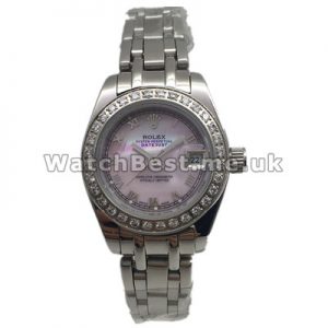 Attractive Ladies 28MM Rolex Pearlmaster Fake Watches With Pink Dials And Diamond Bezels