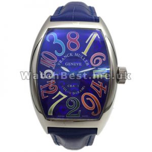 Popular Blue Dials UK Franck Muller Crazy Hours Replica Watches With Blue Crocodile Straps