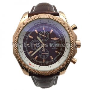Elegant Brown Straps UK Breitling Bentley Replica Watches With 48MM Rose Gold  Steel Cases