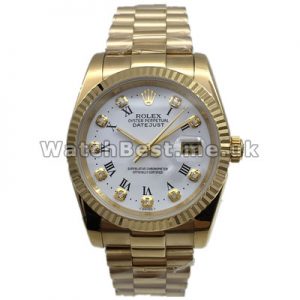 Precious Diamond Indexes And Black Roman Numerals Rolex Datejust Fake Watches With White Dials