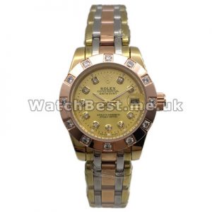 Pretty Female 28MM Swiss Rolex Pearlmaster Copy Watches With Gold Dials And Diamond Indexes