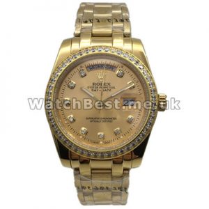 Best Diamond Bezels Swiss Rolex Day-Date Replica Watches With Gold Steel Cases And Bracelets