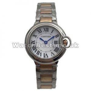 Delicate Female Ballon Bleu De Cartier Fake Watches With Rose Gold   Steel Bracelets Sale