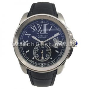 Automatic 42MM Male Calibre De Cartier Copy Watches With Black Alligator Straps