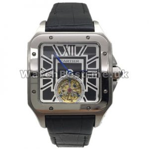 Unique Black Dials And Black Roman Numerals Cartier Santos 100 Replica Watches With Steel Cases