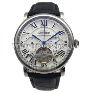 Special 41MM Black Alligator Straps Calibre De Cartier Fake Watches For Men With White Dials