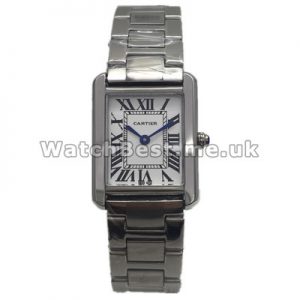 Female Popular Swiss Silver Dials Cartier Tank Francaise Copy Watches With White Gold Bracelets