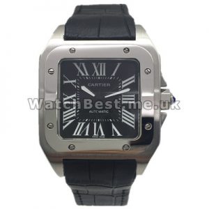 Sturdy White Roman Numerals Cartier Santos 100 Replica Watches With Black Dials Sale