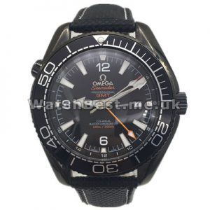Cool Black Straps And Orange GMT Hands Omega Planet Ocean Replica Watches With Arabic Numerals